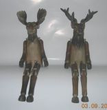 Wooden Sitting Reindeer and Moose (EW061097-98)