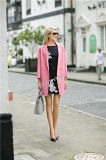 Fashion Women's Wool Coat/Double Pockets Seventh Sleeves Loose Shape Pink Wool Coat/Women's Clothing/Winter Outer Wear