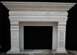 White Marble Carving Flower Sculpture Fireplace
