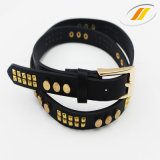Casual Black Leather Belt with Leather Belt Rivets (HJ15034)