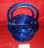 Blue Round Willow Basket with Handle (#26126)