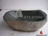 Dark Grey River Stone Oval Shape Bathroom Bowl Sink