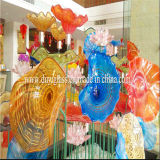 Multicolour Lotus Leaf Glass Sculpture for Decoration