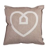 Cotton/Linen Cushion Cover with Taupe Heart Printing (LN040)