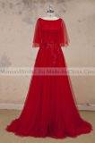 Long Sleeves Red Tulle Evening Dress Prom Dress Party Dress