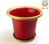 Threaded Plastic Flowerpot, Red Round Pot