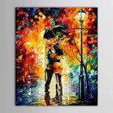 Thicked Painted Landscape Oil Painting Couples Kiss in Street Knife Painting Art