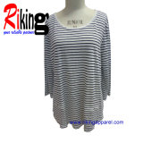 Fashion Ladies Garment Linen Stripes T Shirt (RKT1388)