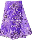 2014 Women Velvet Fabric with Embroidery for Making Dress Cl9222-1 Purple