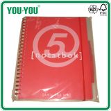 Transparent PP and Red Printed PP Cover Notebook with Pocket PP Dividers Elasticband, A4