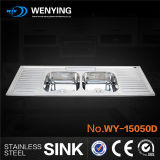 Long Stainless Steel Kitchen Sink with Double Sinks and Drainboards Popular in Dubai