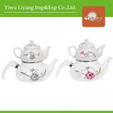 Silver Decal Ceramic Kettle Enamel Teapot Set with Bakelite Handle (BY-2513)