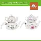 Silver Decal Ceramic Kettle Enamel Teapot Set with Bakelite Handle (BY-2513)