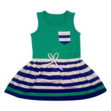 Cotton/ Polyester Kids Baby Girl Dress with Stripe in Children's Wear (TCD002)