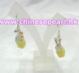 Yellow Jade Earring with Pearl Bead (TRE3289)