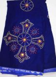 2013 Fashion Velvet Lace Fabric with Crystal Cl4024-Royal Blue
