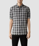 Men's Linen Plaid Double Chest Pocket Short Sleeve Shirt