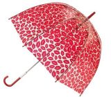 Red Lips POE Straight Umbrella, Cee Through Clear Red Dome Umbrella