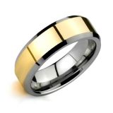 Gold Plated Silver Beveled Mens Mirror Finish Wedding Ring