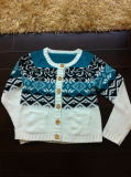 Lady Knitted Cardigan Sweater Intarsia Knit Fashion Garment (S8873)