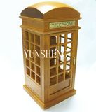 2015 Most Popular Natural Wooden British Phone Booth Metal Tin Music Box Birthday Musical Box Craft (LP-34) a