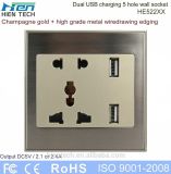 Champagne Metal Wiredrawing Edging DC5V 2.1A/2.4A USB Socket Outlet