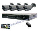 4 CH D1 H. 264 DVR Security System with 4 PCS of Camera, P2p, Free DDNS, Smartphone, Tablet Viewing