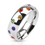 Colored Rainbow Cubic Zirconia Studded Commitment Ring