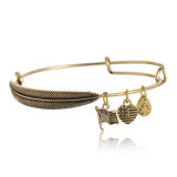 Feather Design Anti-Gold Plated Charms Bangle