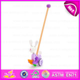 2015 Cartoon Hand Push Animal Toy for Kid, Christmas Wooden Baby Push Along Rabbit Toy, Wholesale Wooden Pull and Push Toy W05A012