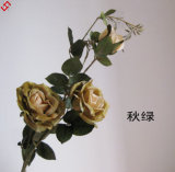 3 Heads Green Rose Artificial Silk Flower Head Wedding Craft Party 79cm