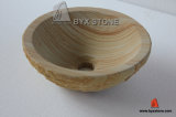 Yellow Vein Sandstone Round Shape Stone Bowl Sink