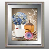 Coffee Cup Framed Painting with Mirror Border Silver Frame Wall Art
