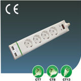 Four Ways European Surge-Proof Extension Socket with USB