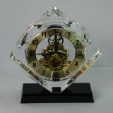 Cube Crystal Clock with Black Base Decoration
