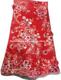 2014 Women Velvet Fabric with Embroidery for Making Dress Cl9222-8 Red