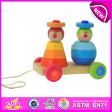 Wooden Pull Back Toy for Kids, Colorful Stacking Pull Along Clown for Children, Wooden Toy Pull Back Toy for Baby W05b069