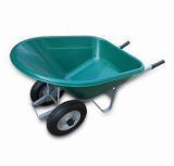 Twin-Wheel Wheelbarrow with PP Tray and Wooden Square Handles