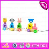 Pull Back Wooden Toy Four Animals Assorted, Wooden Pull Toys Interactive Cartoon Animal Pet Toy W05b112