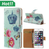 2015 New Arrival Flower Printing Flip Leather Case for iPhone 6, Customize Leather Wallet Case Cover Stand Function