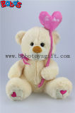 Beige Plush Stuffed Teddy Bear with Pink Love Heart Style Balloon
