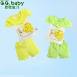 2015 100%Cotton Character Summer Baby Sets Green Yellow 2PCS Newborn Set Shirt+Shorts Baby Boy Girl Clothes Suits For0-18m Bebes