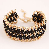 VAGULA Leather and Chain Knitted Fashion Bracelet