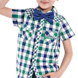Boy's 100% Cotton Fabric Short Sleeve Shirt with Bow Tie