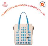 Factory Price Laser Round DOT PU Blue Color Bottom Handbag