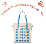 Factory Price Laser Round DOT PU Blue Color Bottom Handbag