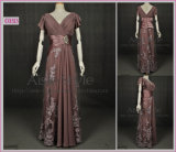 Ruching V-Neck Lace Chiffon Floor Length Evening Dress/Evening Gown/Party Dress/Party Gown (C0313)