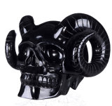 Natural Black Obsidian Carved Horn Skull Carving #8k27, Crystal Healing