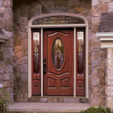 Mahogany 3 Panel Glass Wood Exterior Front Wooden Traditional Doors