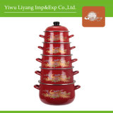 Red Ceramic Stock Pot Cast Iron Casserole Enamel Cooking Pot 5 Pieces Set (BY-1106-1)